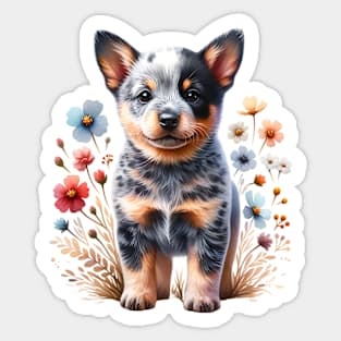 Floral Australian Cattle Puppy Sticker